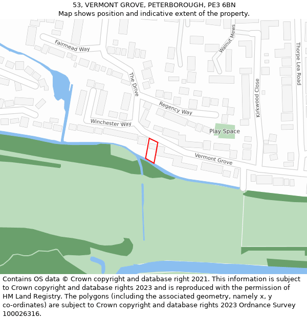 53, VERMONT GROVE, PETERBOROUGH, PE3 6BN: Location map and indicative extent of plot