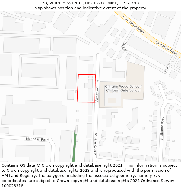 53, VERNEY AVENUE, HIGH WYCOMBE, HP12 3ND: Location map and indicative extent of plot