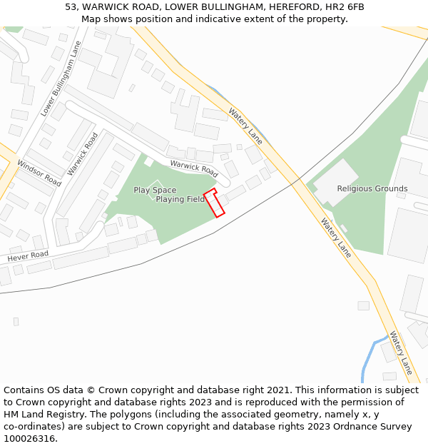 53, WARWICK ROAD, LOWER BULLINGHAM, HEREFORD, HR2 6FB: Location map and indicative extent of plot