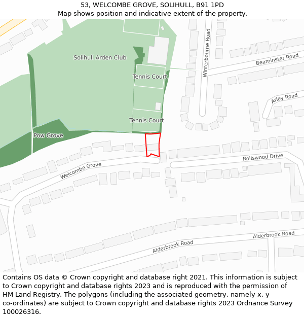 53, WELCOMBE GROVE, SOLIHULL, B91 1PD: Location map and indicative extent of plot
