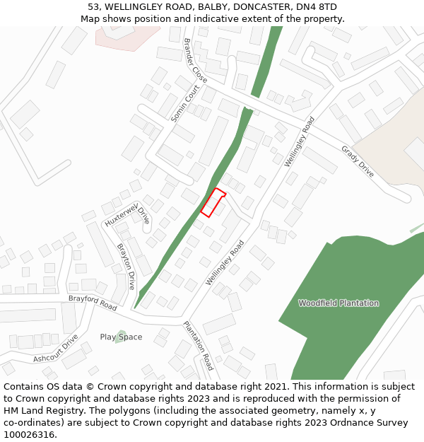 53, WELLINGLEY ROAD, BALBY, DONCASTER, DN4 8TD: Location map and indicative extent of plot