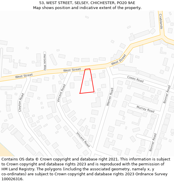 53, WEST STREET, SELSEY, CHICHESTER, PO20 9AE: Location map and indicative extent of plot