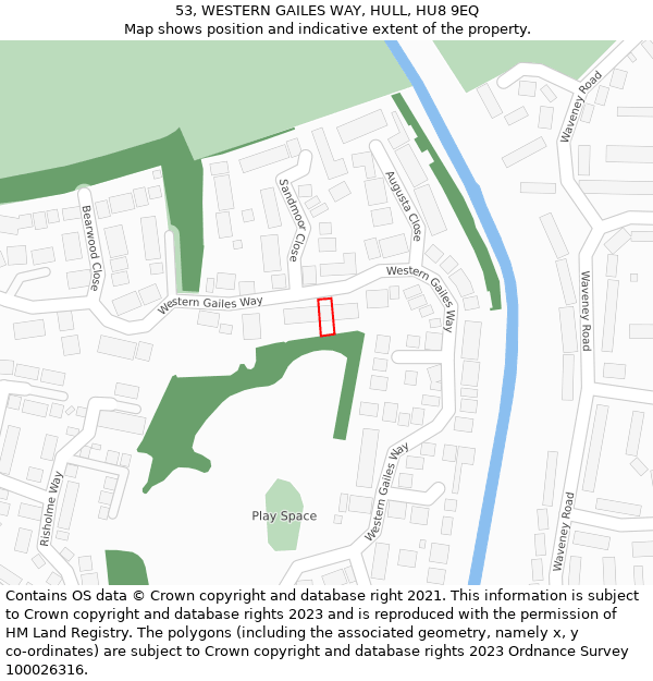 53, WESTERN GAILES WAY, HULL, HU8 9EQ: Location map and indicative extent of plot