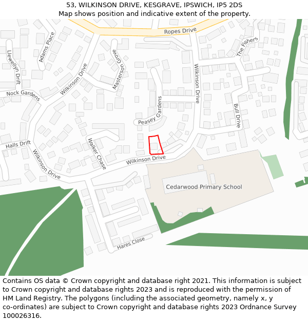 53, WILKINSON DRIVE, KESGRAVE, IPSWICH, IP5 2DS: Location map and indicative extent of plot