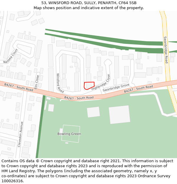 53, WINSFORD ROAD, SULLY, PENARTH, CF64 5SB: Location map and indicative extent of plot