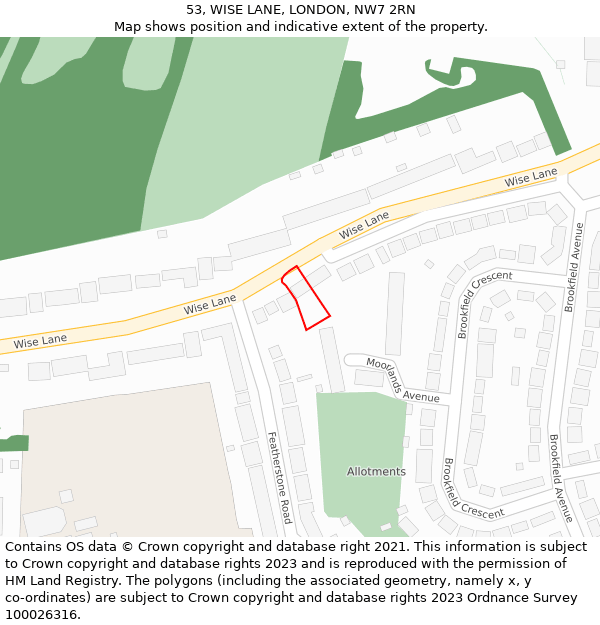53, WISE LANE, LONDON, NW7 2RN: Location map and indicative extent of plot