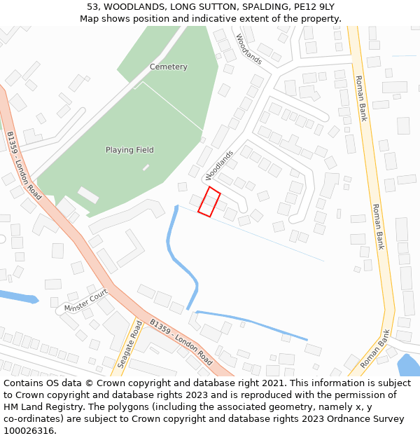 53, WOODLANDS, LONG SUTTON, SPALDING, PE12 9LY: Location map and indicative extent of plot