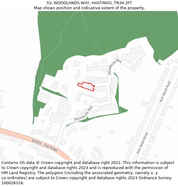 53, WOODLANDS WAY, HASTINGS, TN34 2FT: Location map and indicative extent of plot