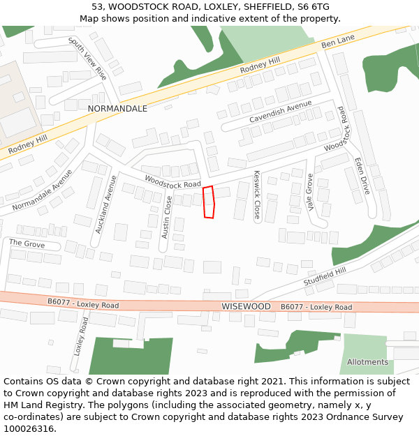 53, WOODSTOCK ROAD, LOXLEY, SHEFFIELD, S6 6TG: Location map and indicative extent of plot