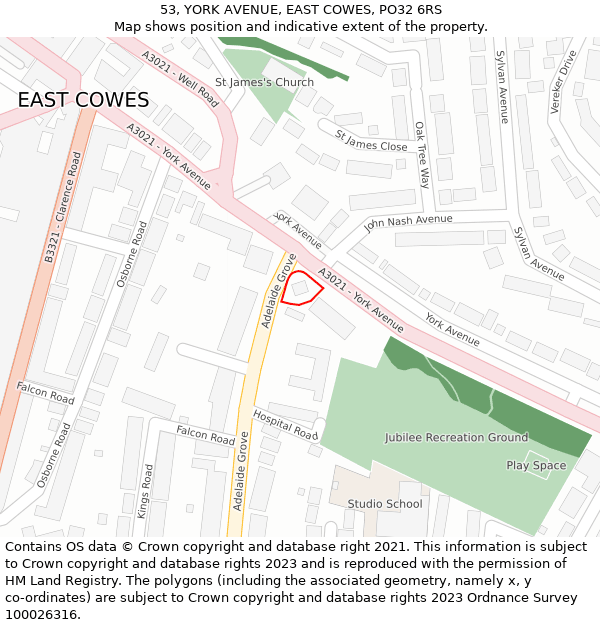 53, YORK AVENUE, EAST COWES, PO32 6RS: Location map and indicative extent of plot