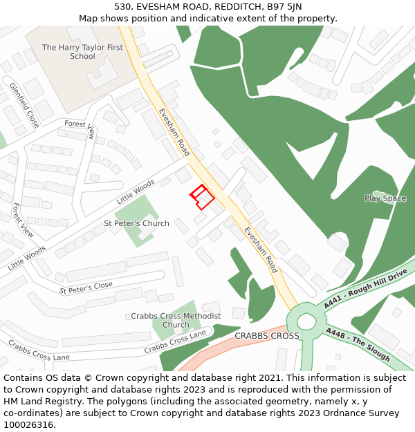 530, EVESHAM ROAD, REDDITCH, B97 5JN: Location map and indicative extent of plot