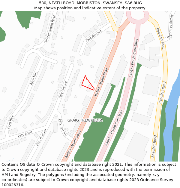 530, NEATH ROAD, MORRISTON, SWANSEA, SA6 8HG: Location map and indicative extent of plot