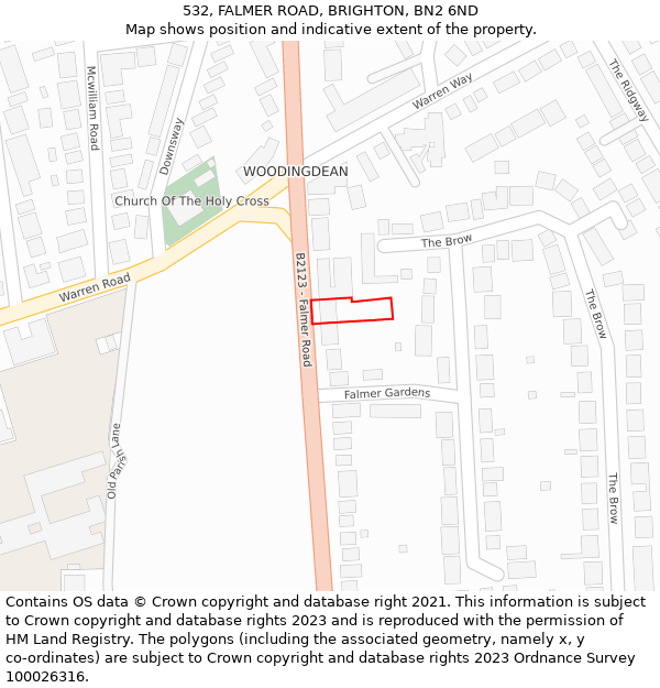 532, FALMER ROAD, BRIGHTON, BN2 6ND: Location map and indicative extent of plot