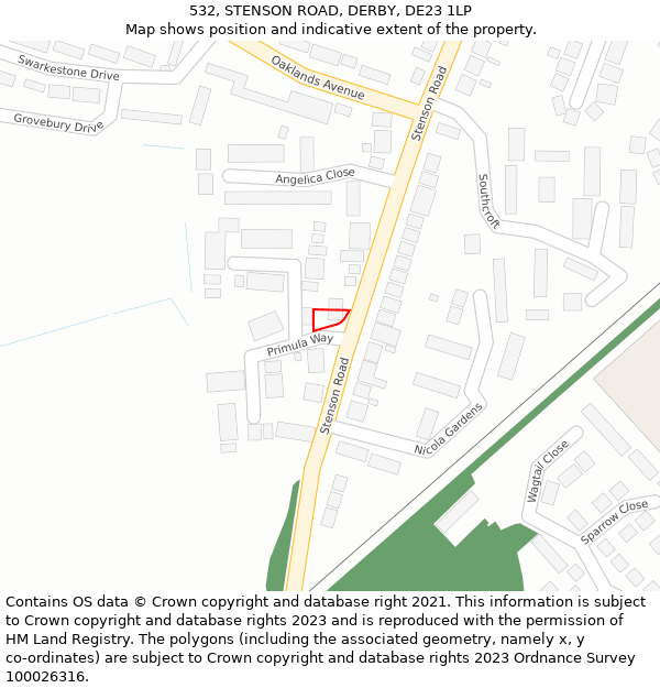 532, STENSON ROAD, DERBY, DE23 1LP: Location map and indicative extent of plot