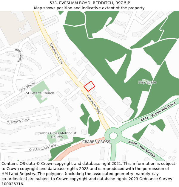 533, EVESHAM ROAD, REDDITCH, B97 5JP: Location map and indicative extent of plot