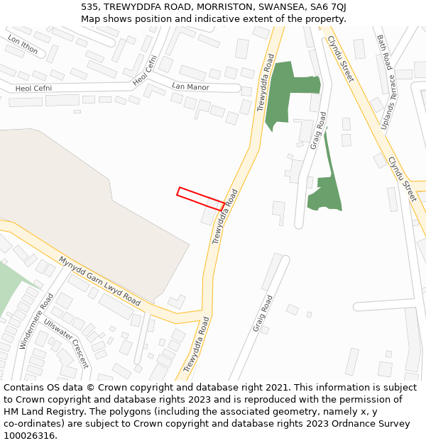 535, TREWYDDFA ROAD, MORRISTON, SWANSEA, SA6 7QJ: Location map and indicative extent of plot