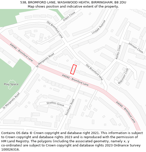 538, BROMFORD LANE, WASHWOOD HEATH, BIRMINGHAM, B8 2DU: Location map and indicative extent of plot