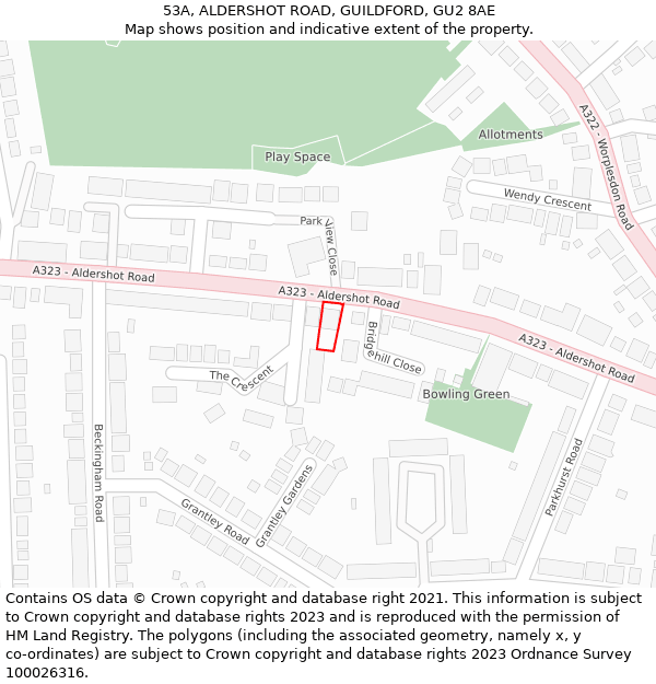 53A, ALDERSHOT ROAD, GUILDFORD, GU2 8AE: Location map and indicative extent of plot