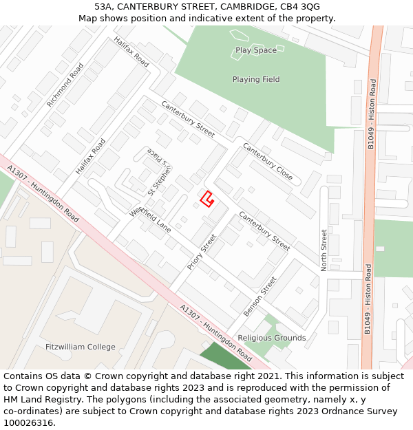 53A, CANTERBURY STREET, CAMBRIDGE, CB4 3QG: Location map and indicative extent of plot