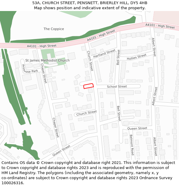 53A, CHURCH STREET, PENSNETT, BRIERLEY HILL, DY5 4HB: Location map and indicative extent of plot