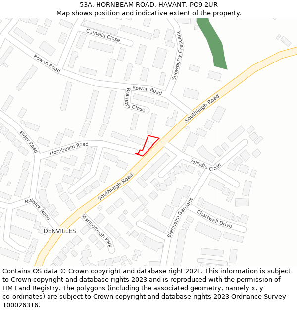 53A, HORNBEAM ROAD, HAVANT, PO9 2UR: Location map and indicative extent of plot