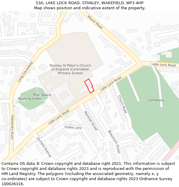 53A, LAKE LOCK ROAD, STANLEY, WAKEFIELD, WF3 4HP: Location map and indicative extent of plot