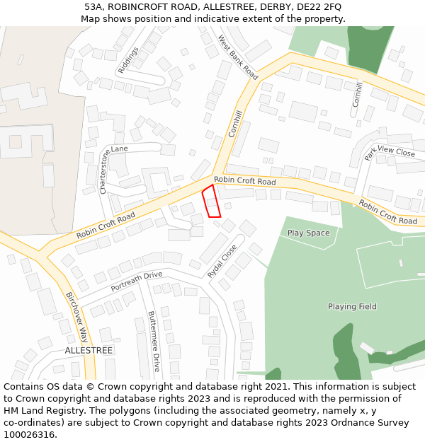53A, ROBINCROFT ROAD, ALLESTREE, DERBY, DE22 2FQ: Location map and indicative extent of plot