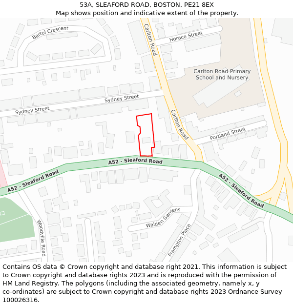 53A, SLEAFORD ROAD, BOSTON, PE21 8EX: Location map and indicative extent of plot