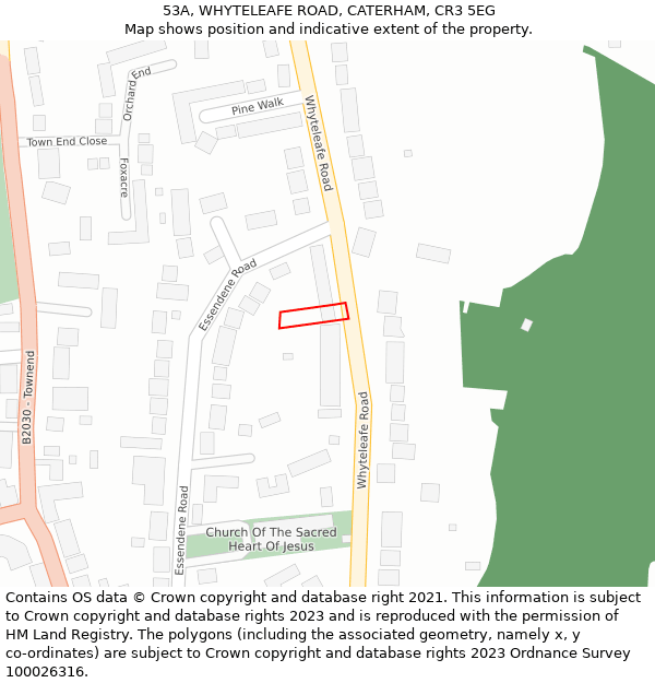 53A, WHYTELEAFE ROAD, CATERHAM, CR3 5EG: Location map and indicative extent of plot