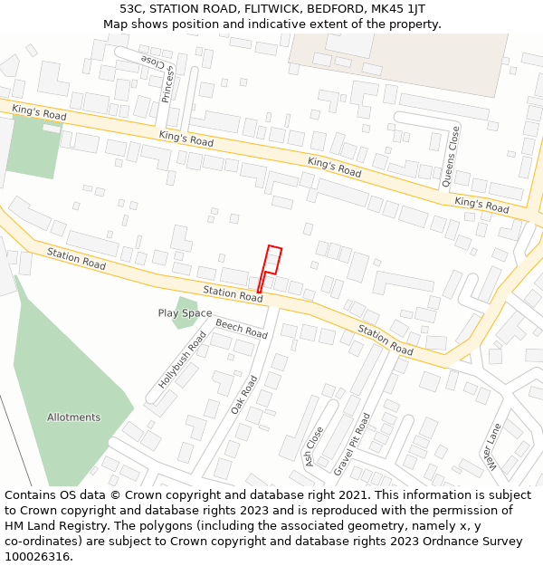 53C, STATION ROAD, FLITWICK, BEDFORD, MK45 1JT: Location map and indicative extent of plot