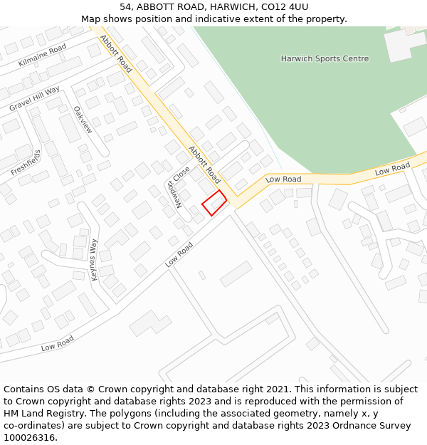 54, ABBOTT ROAD, HARWICH, CO12 4UU: Location map and indicative extent of plot