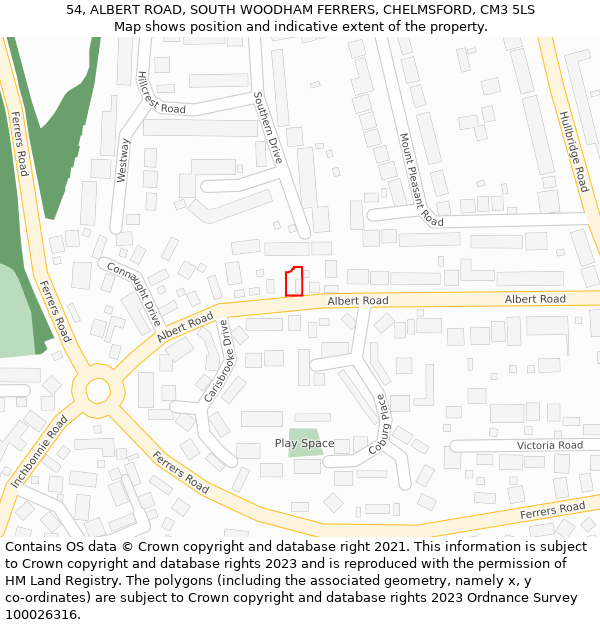 54, ALBERT ROAD, SOUTH WOODHAM FERRERS, CHELMSFORD, CM3 5LS: Location map and indicative extent of plot