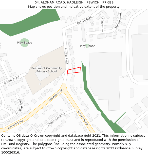 54, ALDHAM ROAD, HADLEIGH, IPSWICH, IP7 6BS: Location map and indicative extent of plot