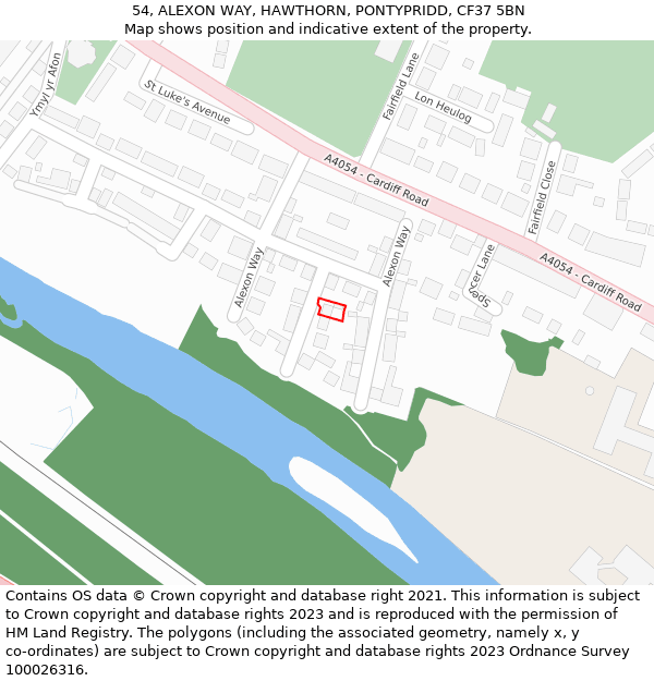 54, ALEXON WAY, HAWTHORN, PONTYPRIDD, CF37 5BN: Location map and indicative extent of plot