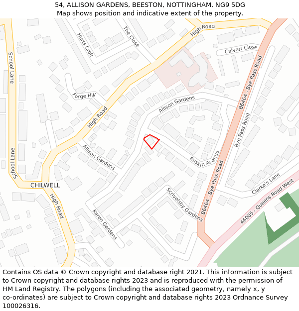 54, ALLISON GARDENS, BEESTON, NOTTINGHAM, NG9 5DG: Location map and indicative extent of plot