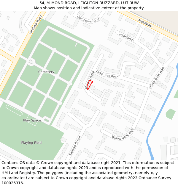 54, ALMOND ROAD, LEIGHTON BUZZARD, LU7 3UW: Location map and indicative extent of plot