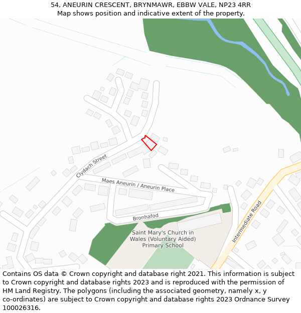 54, ANEURIN CRESCENT, BRYNMAWR, EBBW VALE, NP23 4RR: Location map and indicative extent of plot