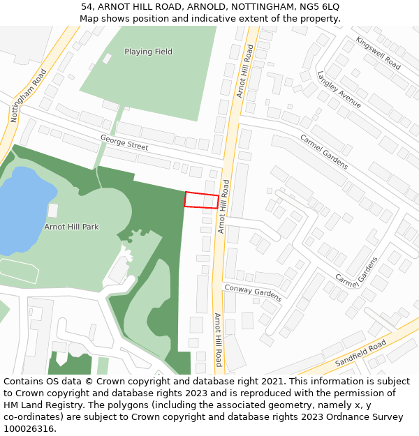 54, ARNOT HILL ROAD, ARNOLD, NOTTINGHAM, NG5 6LQ: Location map and indicative extent of plot