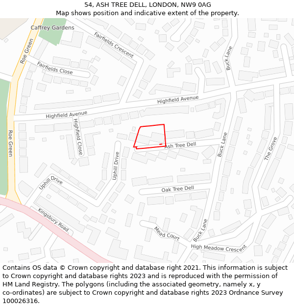 54, ASH TREE DELL, LONDON, NW9 0AG: Location map and indicative extent of plot