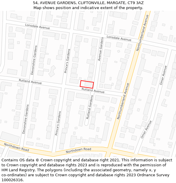 54, AVENUE GARDENS, CLIFTONVILLE, MARGATE, CT9 3AZ: Location map and indicative extent of plot