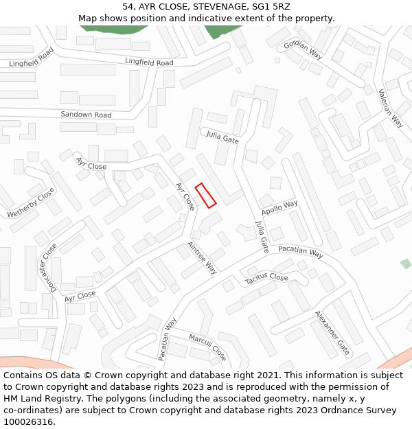 54, AYR CLOSE, STEVENAGE, SG1 5RZ: Location map and indicative extent of plot