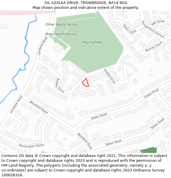 54, AZALEA DRIVE, TROWBRIDGE, BA14 9GG: Location map and indicative extent of plot