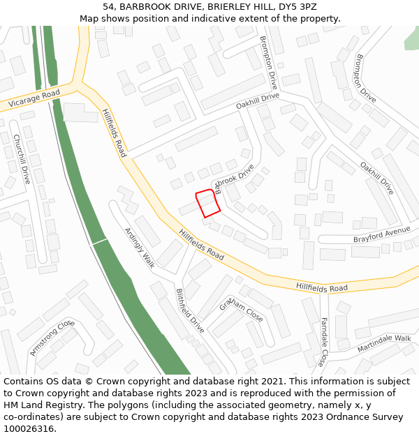 54, BARBROOK DRIVE, BRIERLEY HILL, DY5 3PZ: Location map and indicative extent of plot