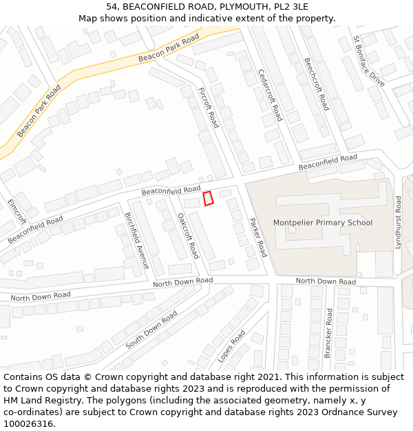 54, BEACONFIELD ROAD, PLYMOUTH, PL2 3LE: Location map and indicative extent of plot