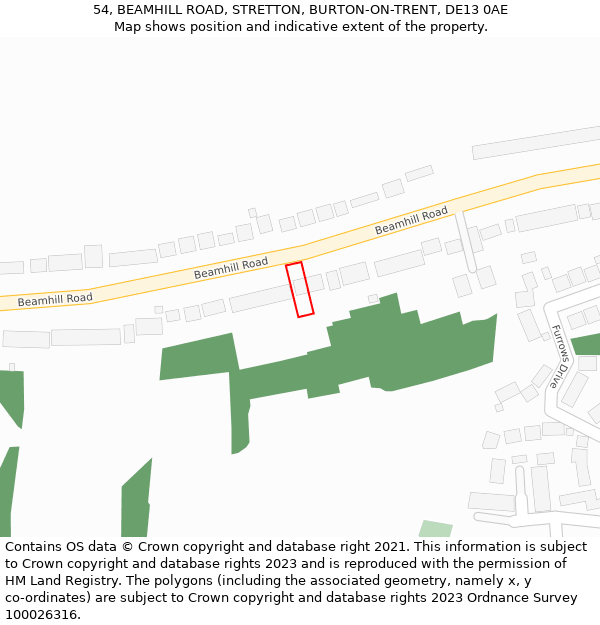 54, BEAMHILL ROAD, STRETTON, BURTON-ON-TRENT, DE13 0AE: Location map and indicative extent of plot