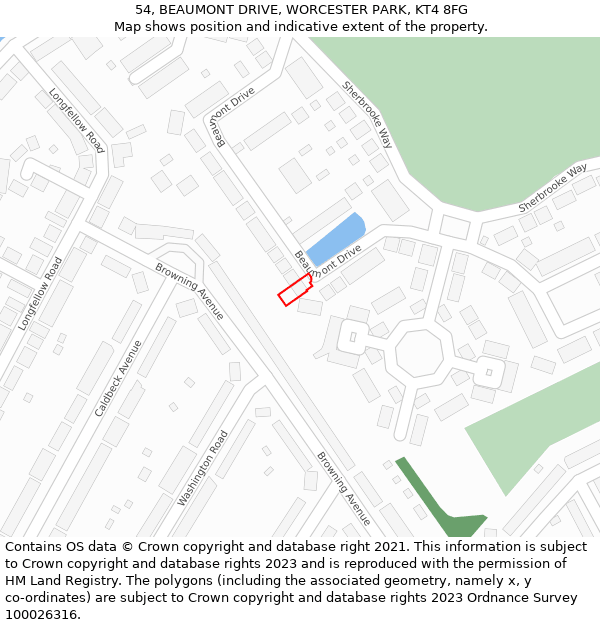 54, BEAUMONT DRIVE, WORCESTER PARK, KT4 8FG: Location map and indicative extent of plot