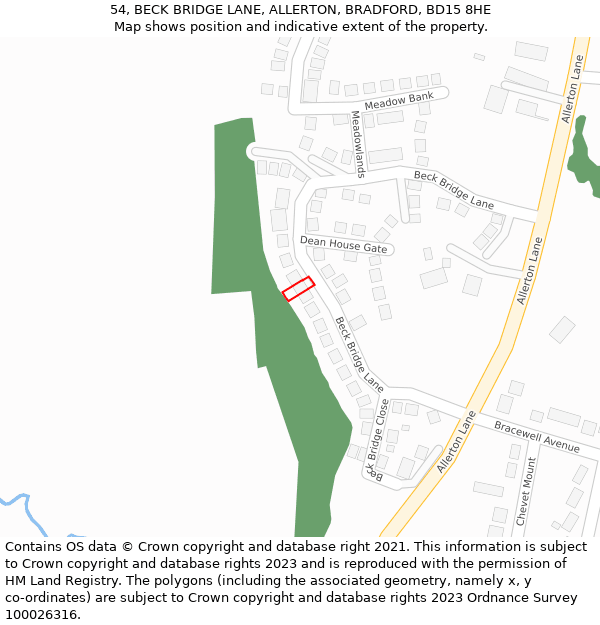 54, BECK BRIDGE LANE, ALLERTON, BRADFORD, BD15 8HE: Location map and indicative extent of plot