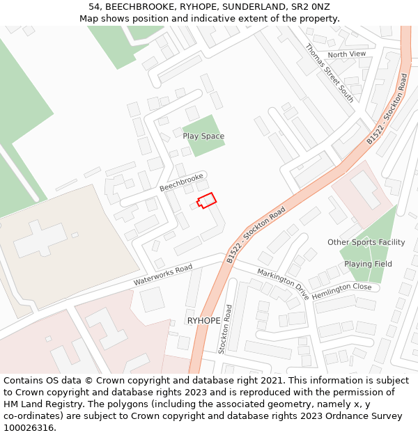 54, BEECHBROOKE, RYHOPE, SUNDERLAND, SR2 0NZ: Location map and indicative extent of plot