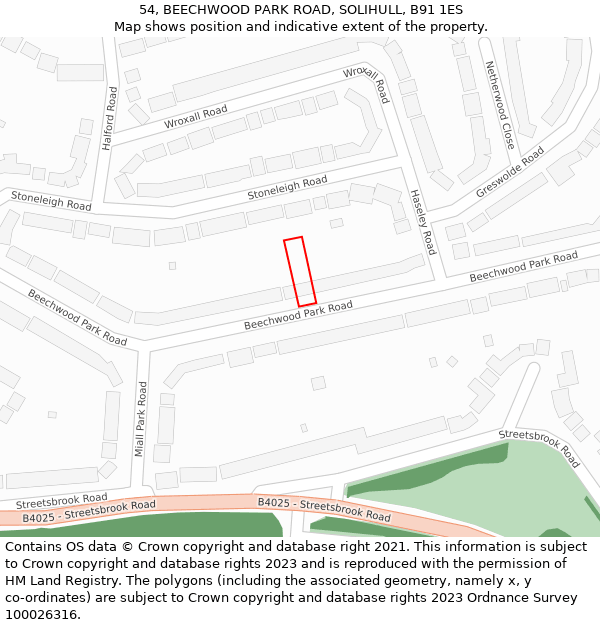 54, BEECHWOOD PARK ROAD, SOLIHULL, B91 1ES: Location map and indicative extent of plot