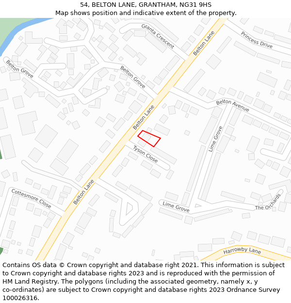 54, BELTON LANE, GRANTHAM, NG31 9HS: Location map and indicative extent of plot